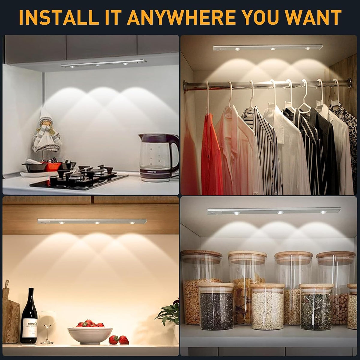 Rechargeable Motion Sensor LED Light Bar – Wireless Under Cabinet & Wardrobe Light