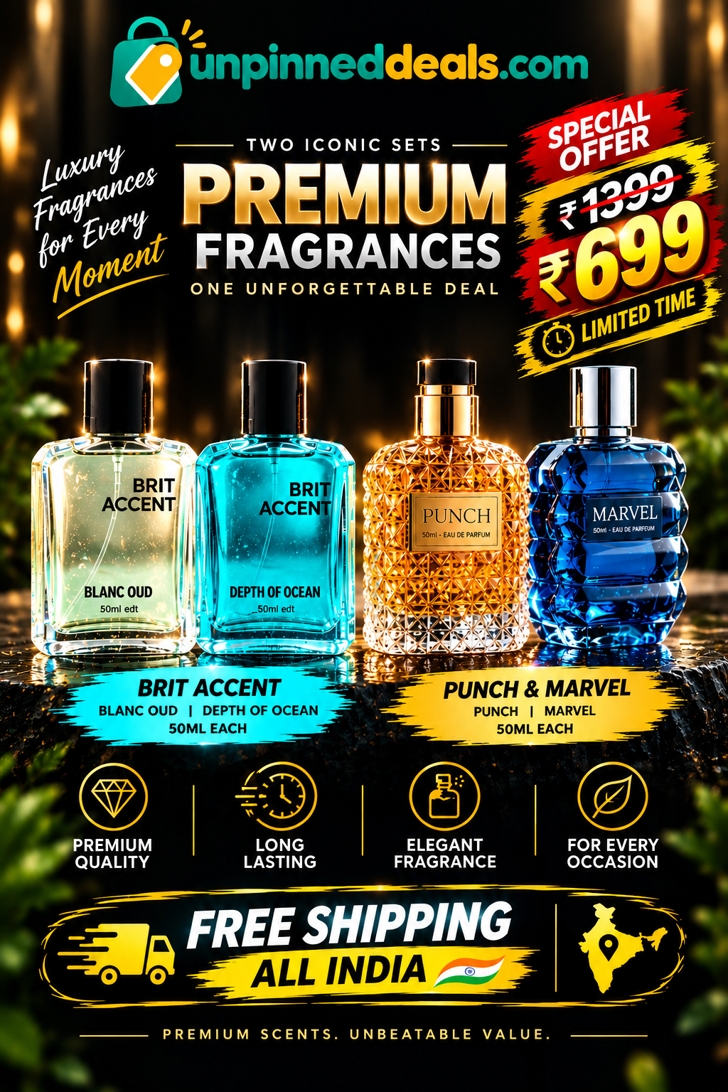 Luxury Fragrance Combo Set (Brit Accent & Punch & Marvel) - Pack of 4🔥